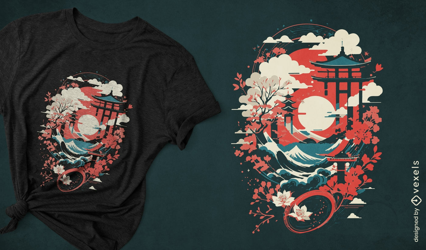 Traditionelles japanisches Tempel-T-Shirt-Design