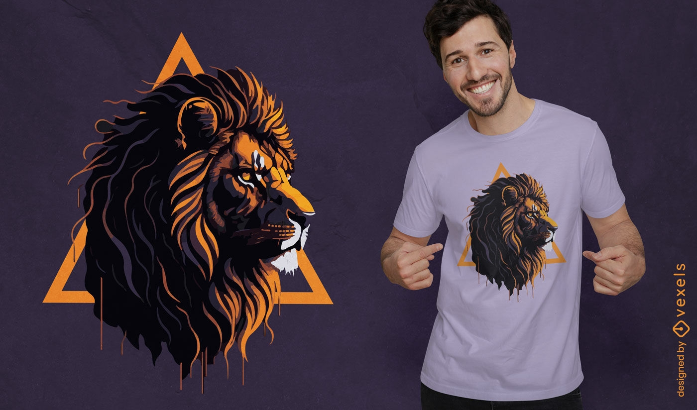 Diseño de camiseta con gráfico de león geométrico.