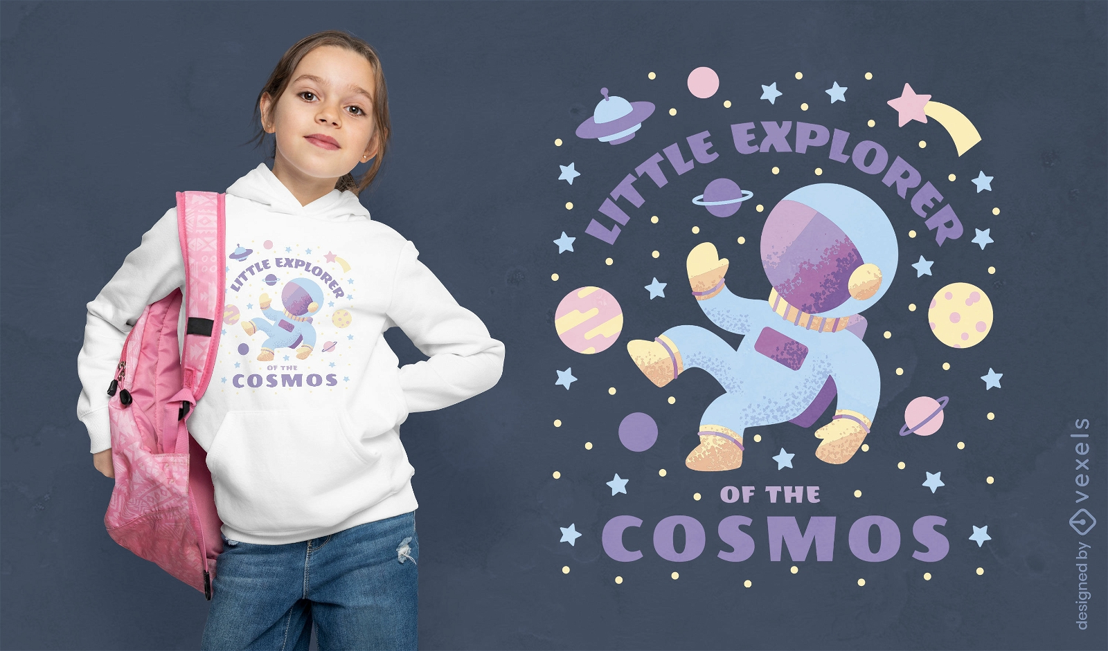 Design de camiseta do pequeno explorador cósmico