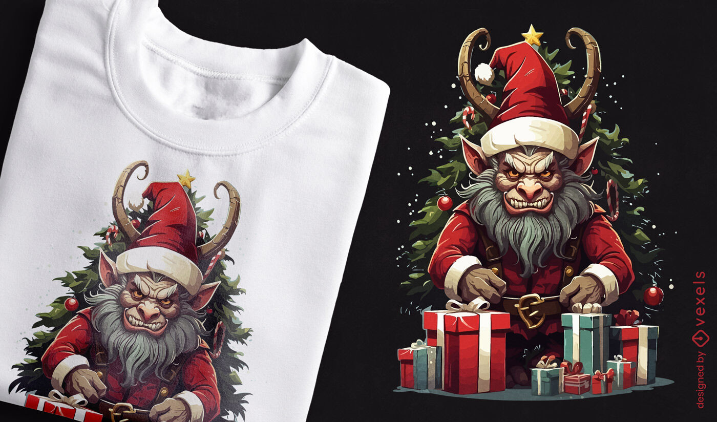 Diseño de camiseta de envoltura de regalos Krampus.