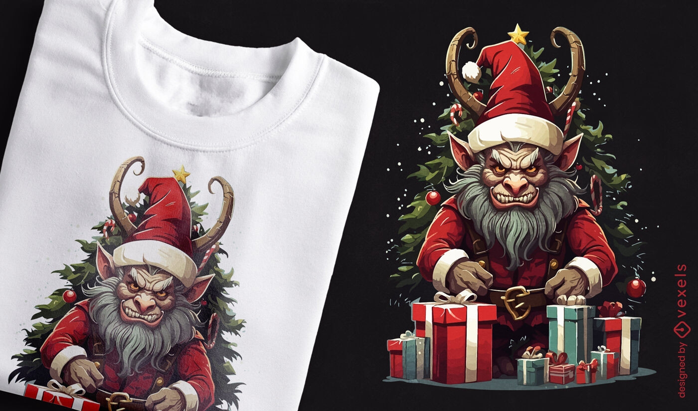 Krampus-Geschenkverpackungs-T-Shirt-Design