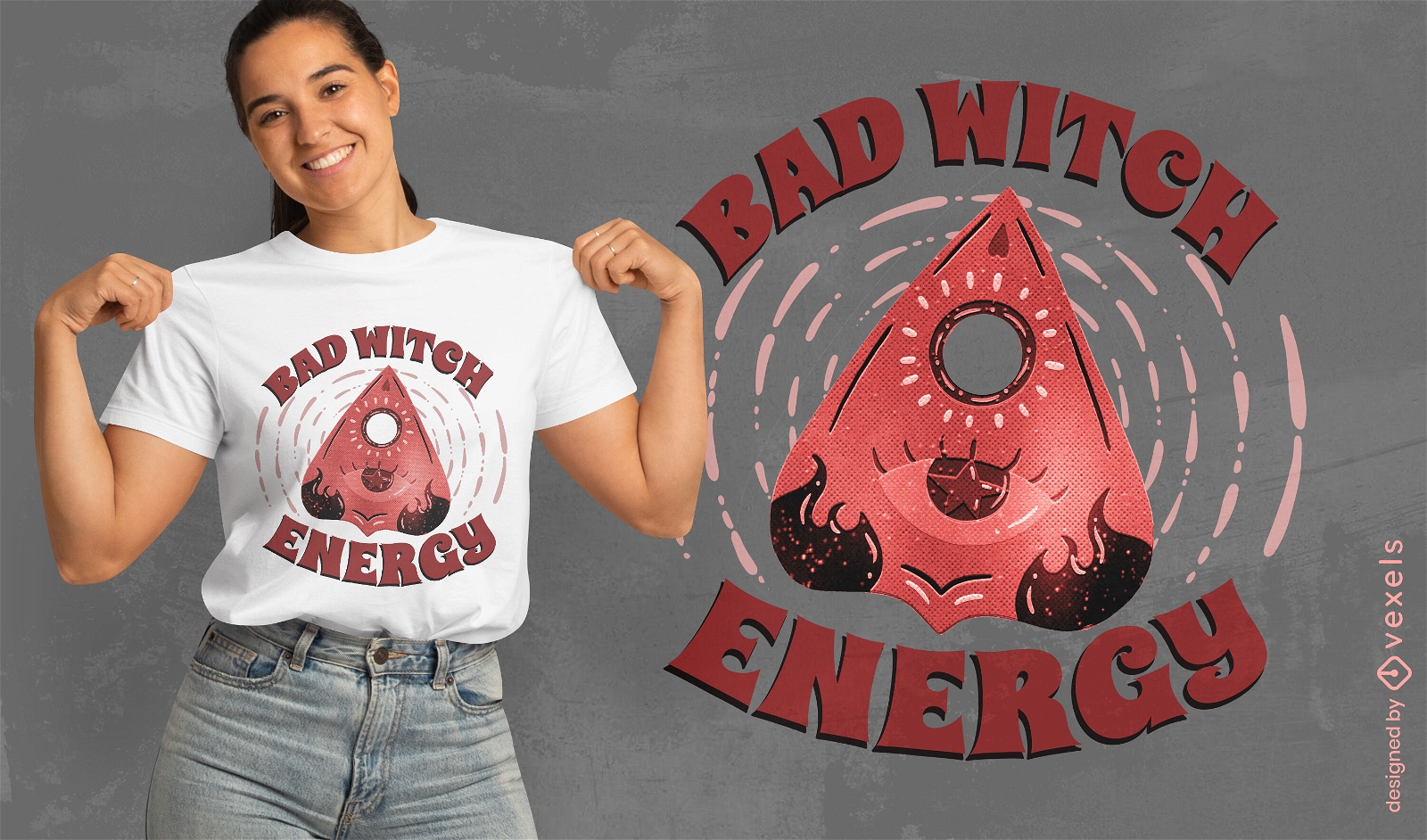 Diseño de camiseta de mala energía de bruja.