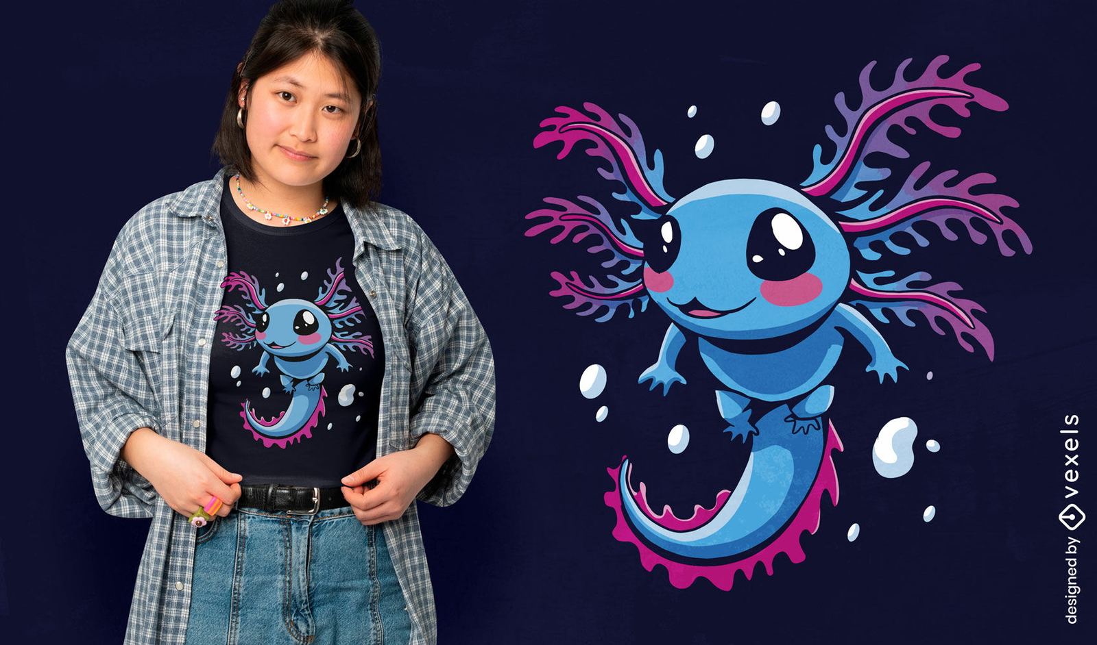 Design fofo de camiseta axolotl para natação