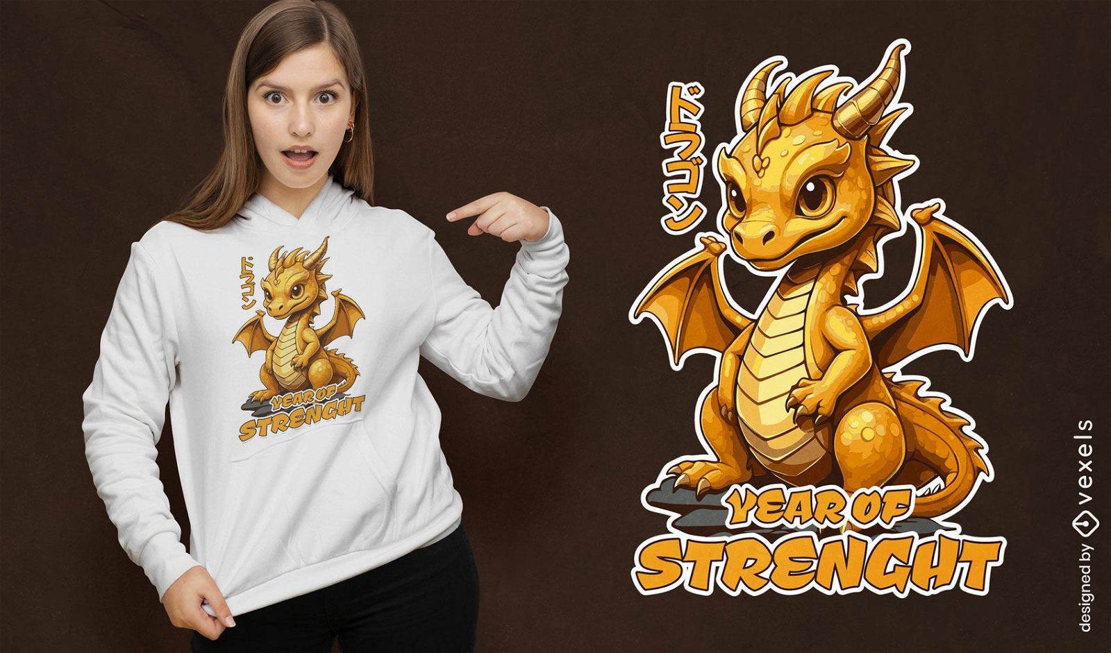 Diseño de camiseta de fuerza del año del dragón.