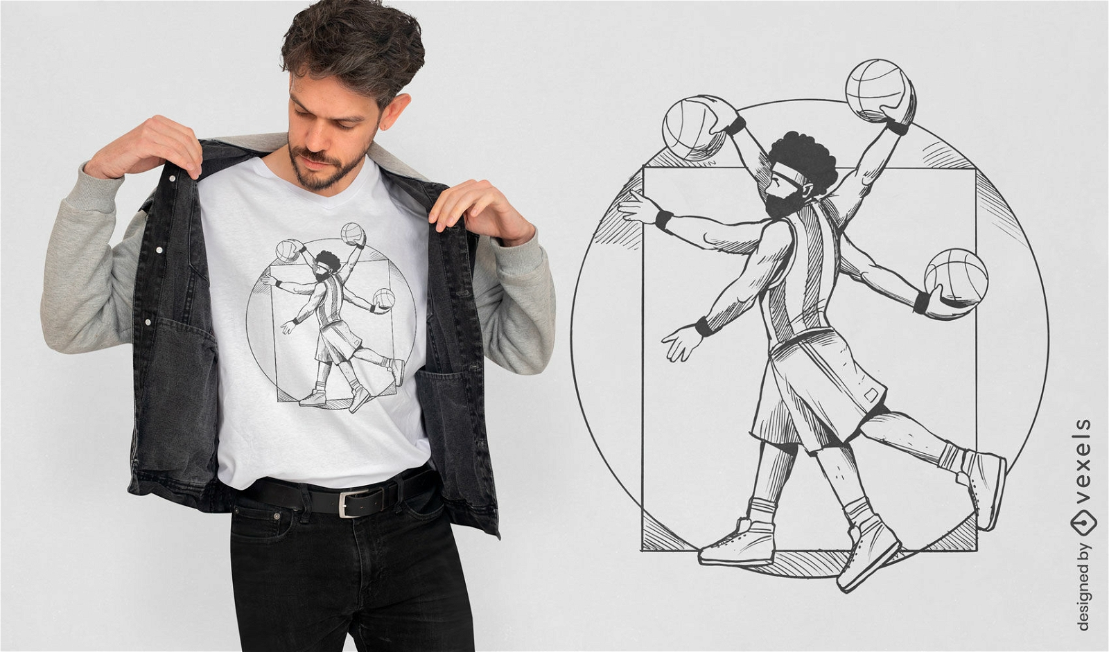 Design de camiseta de jogador de basquete Vitruviano