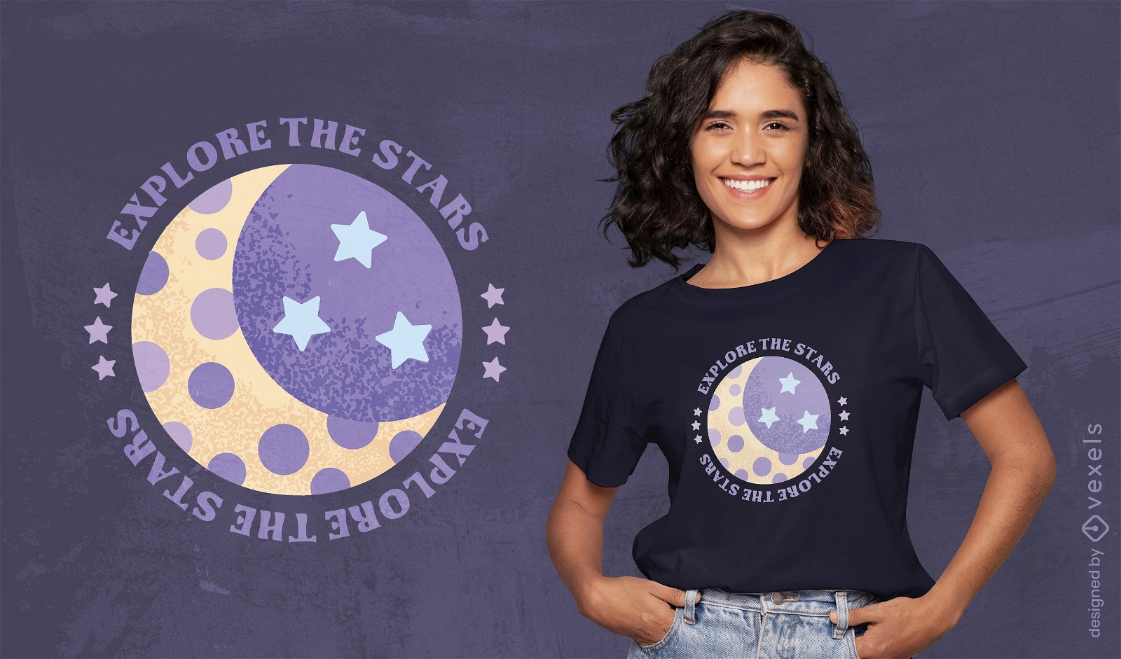 Diseño de camiseta con cita de exploración de estrellas.