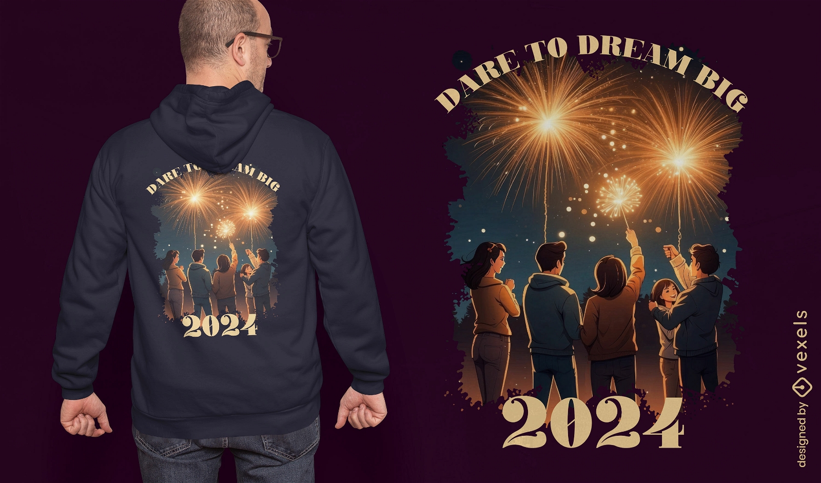Diseño de camiseta de celebración de fuegos artificiales.