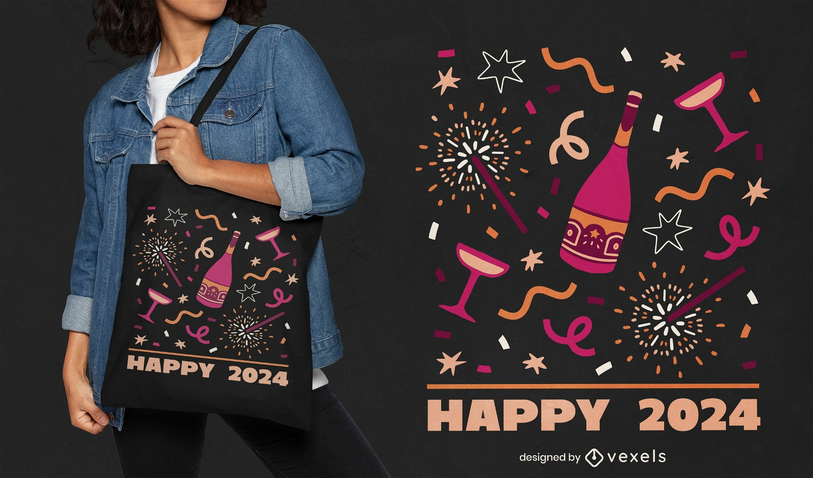 Festive new year tote bag design