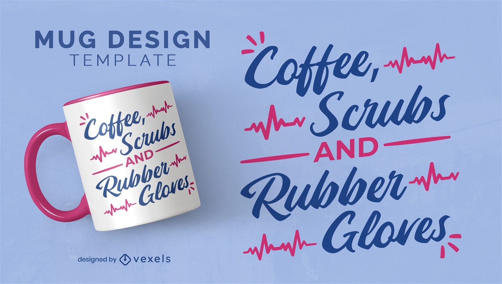 Diseño de taza de exfoliantes de café y guantes de goma.