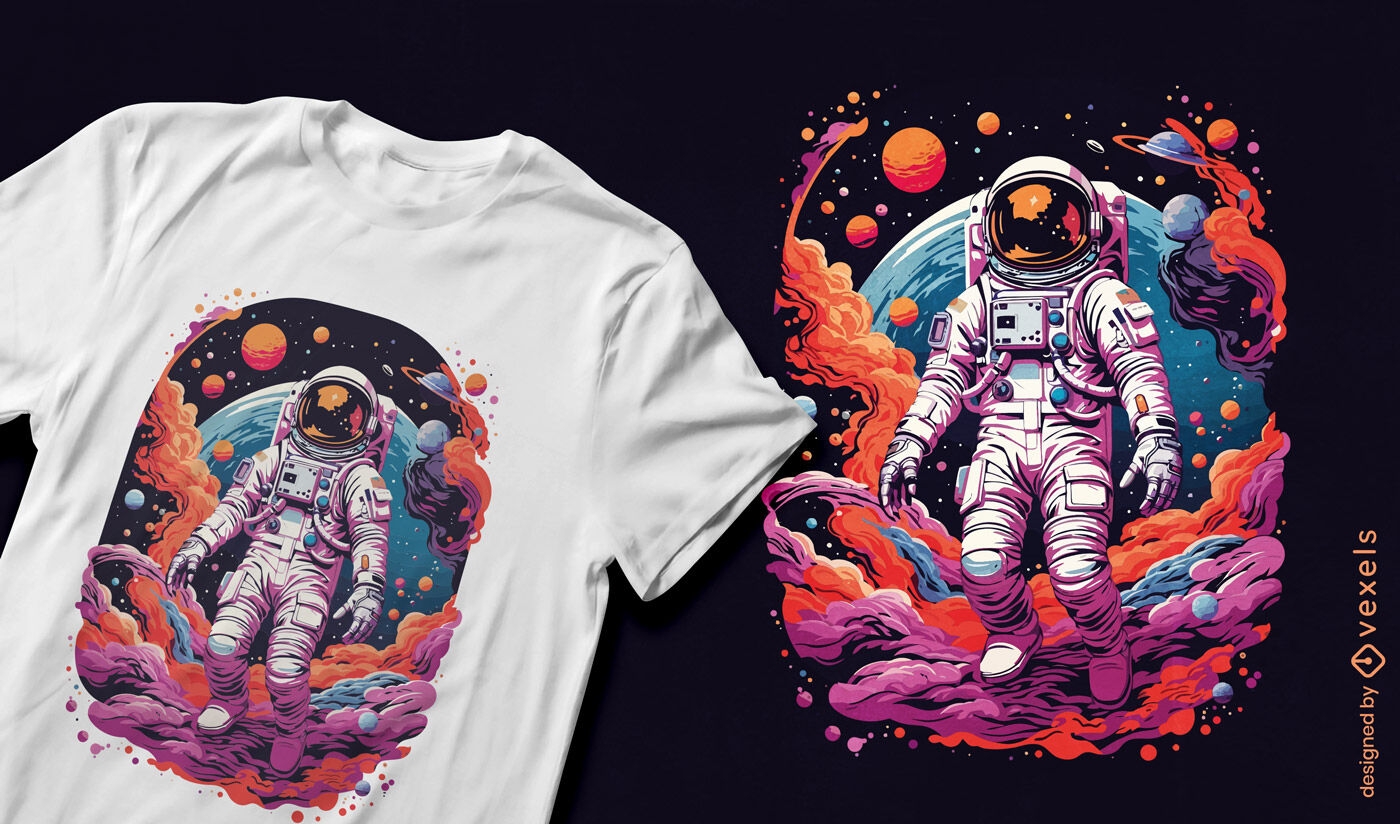 Diseño de camiseta de aventura espacial de astronauta.