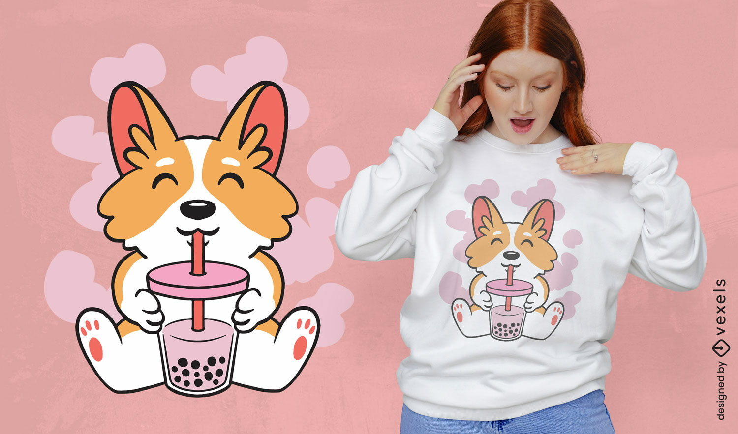 Corgi with bubble tea t-shirt design