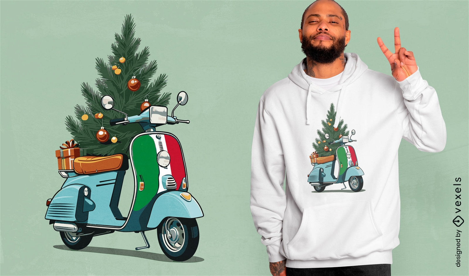 Design de camiseta com ?rvore de Natal de scooter
