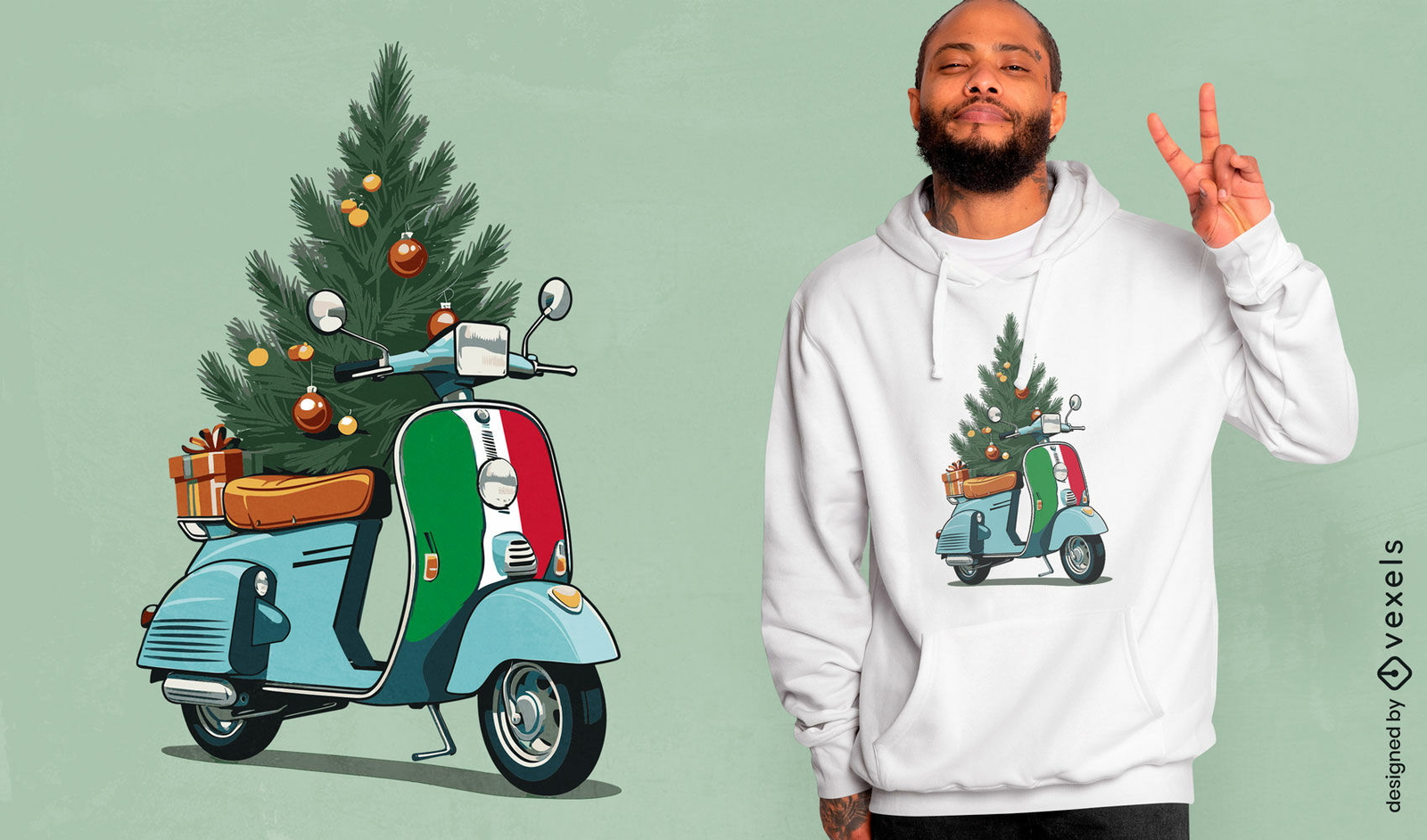 Diseño de camiseta de árbol de Navidad de scooter.