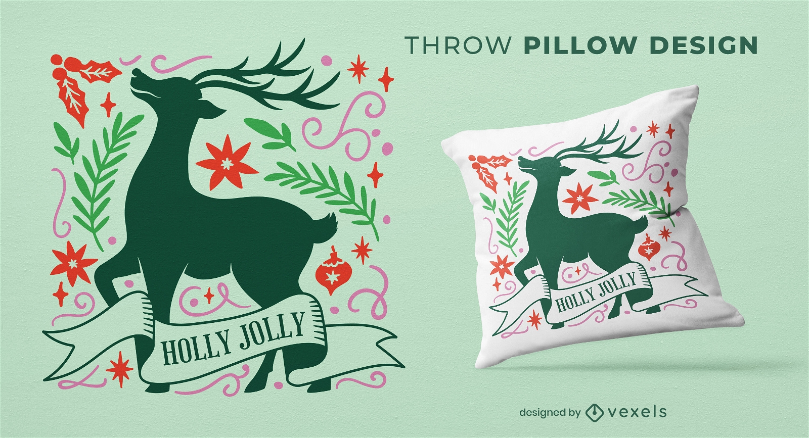 Diseño de almohada Holly Jolly Christmas.