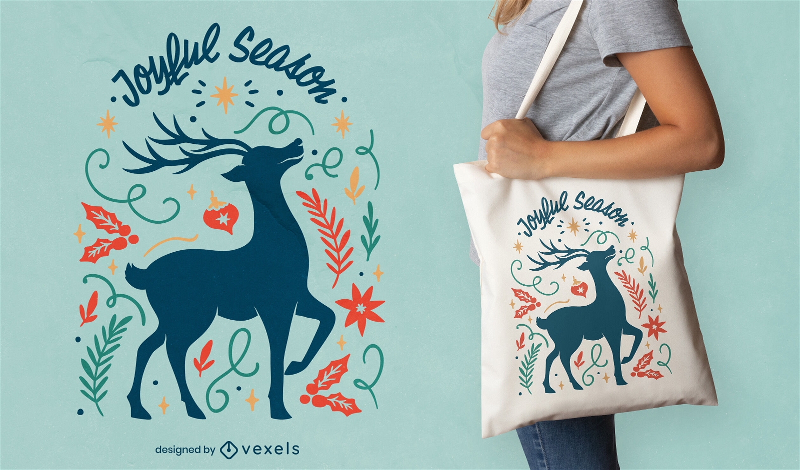 Joyful season reindeer tote bag design