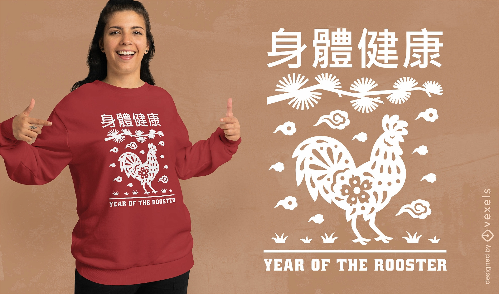 Diseño de camiseta de gallo de año nuevo chino.
