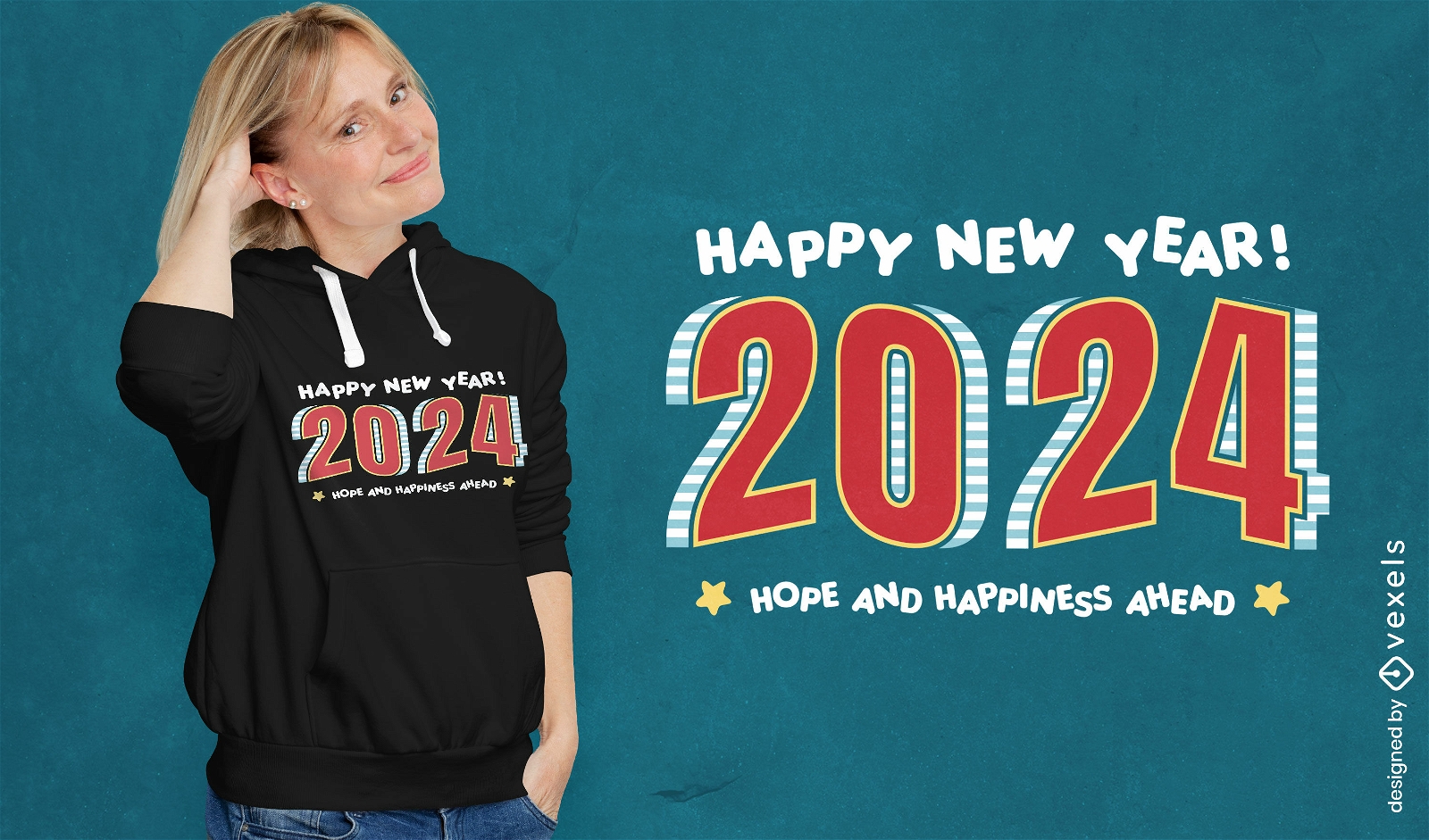Design de camiseta com esperan?a e felicidade para o ano novo