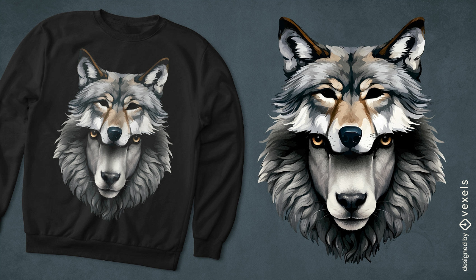 Diseño de camiseta lobo-oveja.