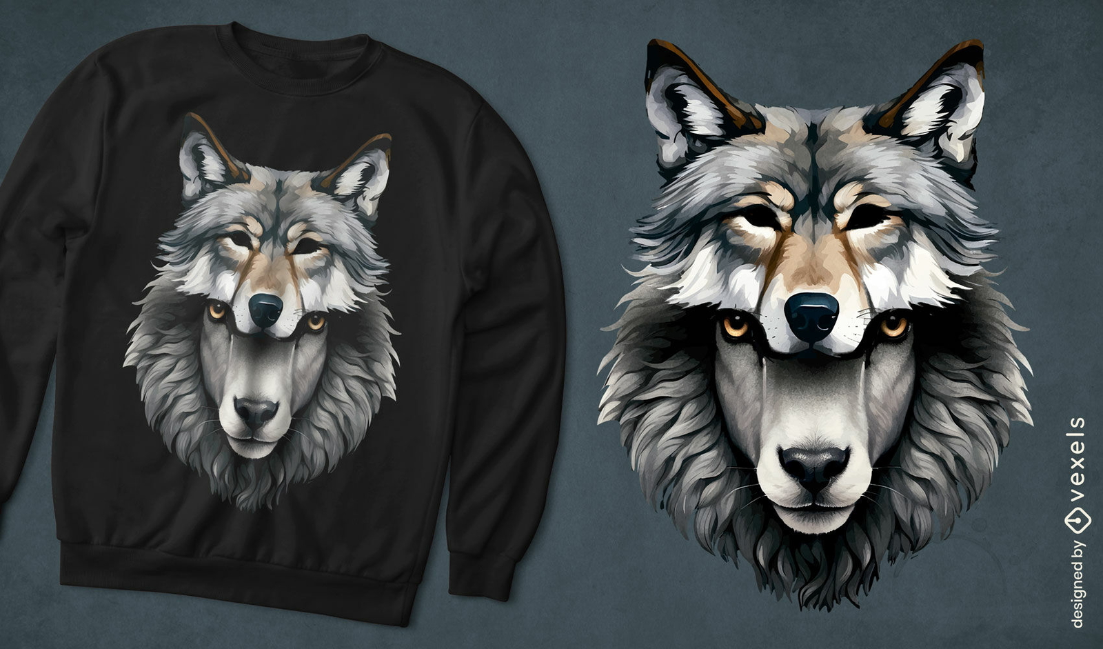 Diseño de camiseta lobo-oveja.