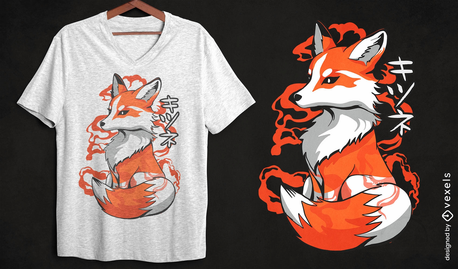 Diseño artístico de camiseta de zorro japonés.