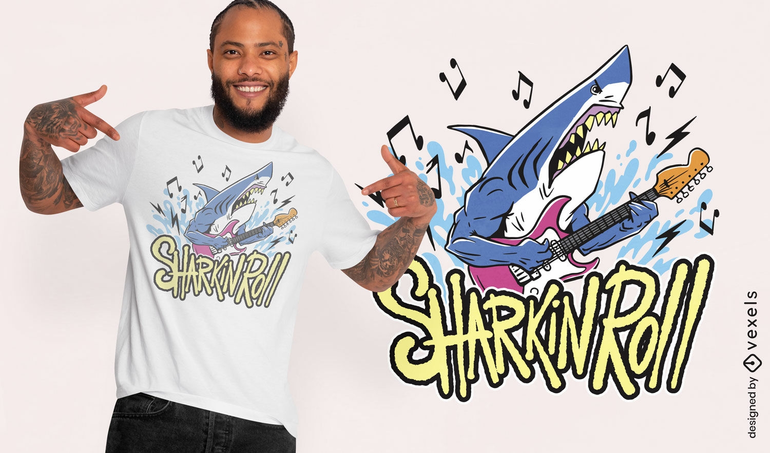 Cartoon shark music t-shirt design