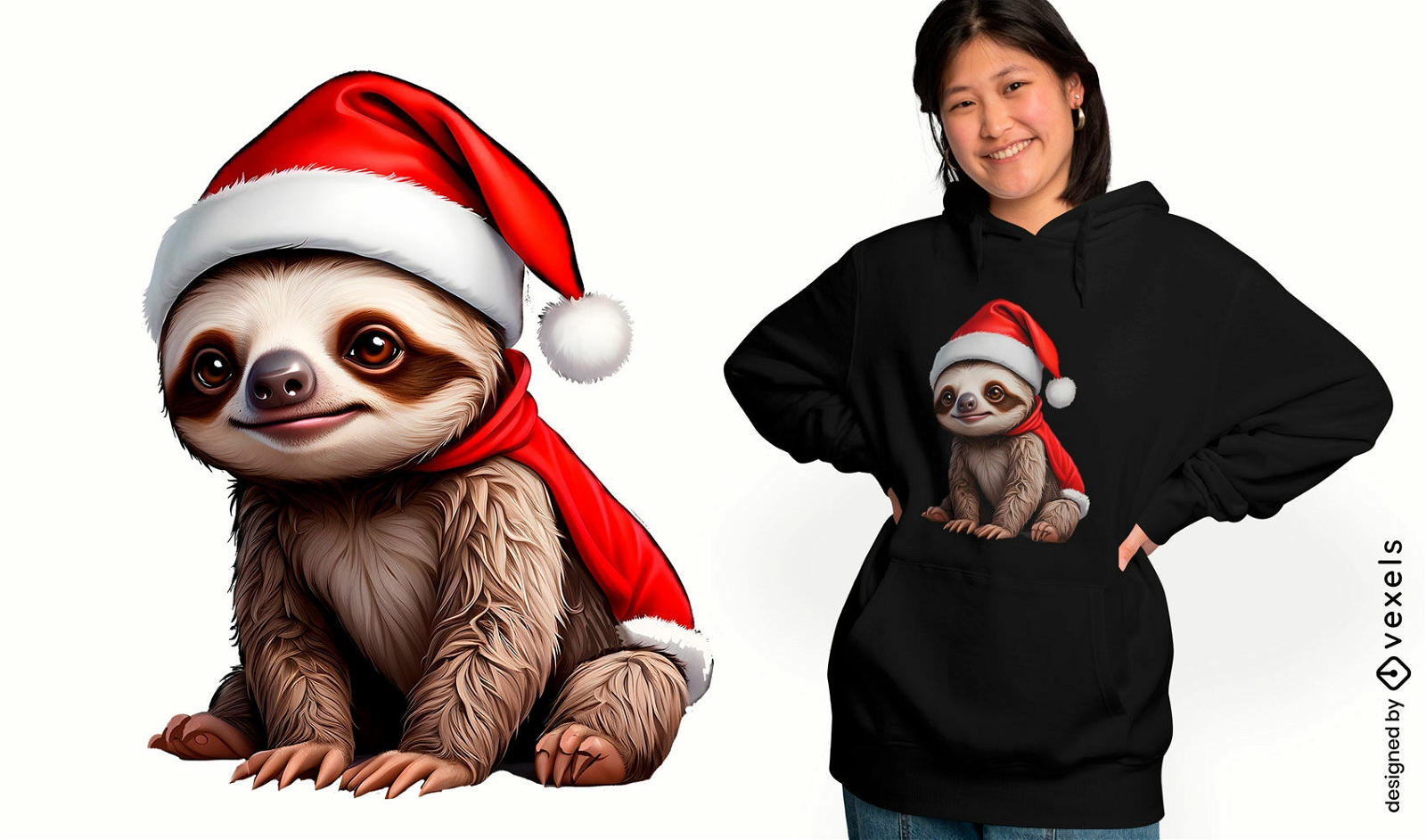 Cartoon sloth Christmas t-shirt design