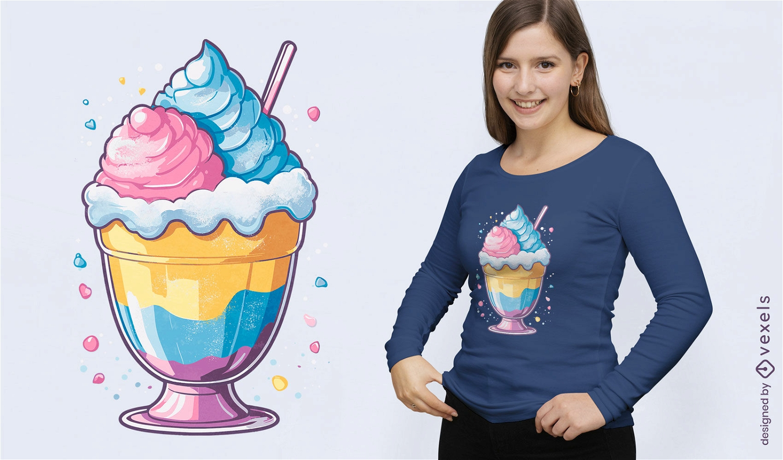 Design de camiseta com gelo raspado em tons pastéis