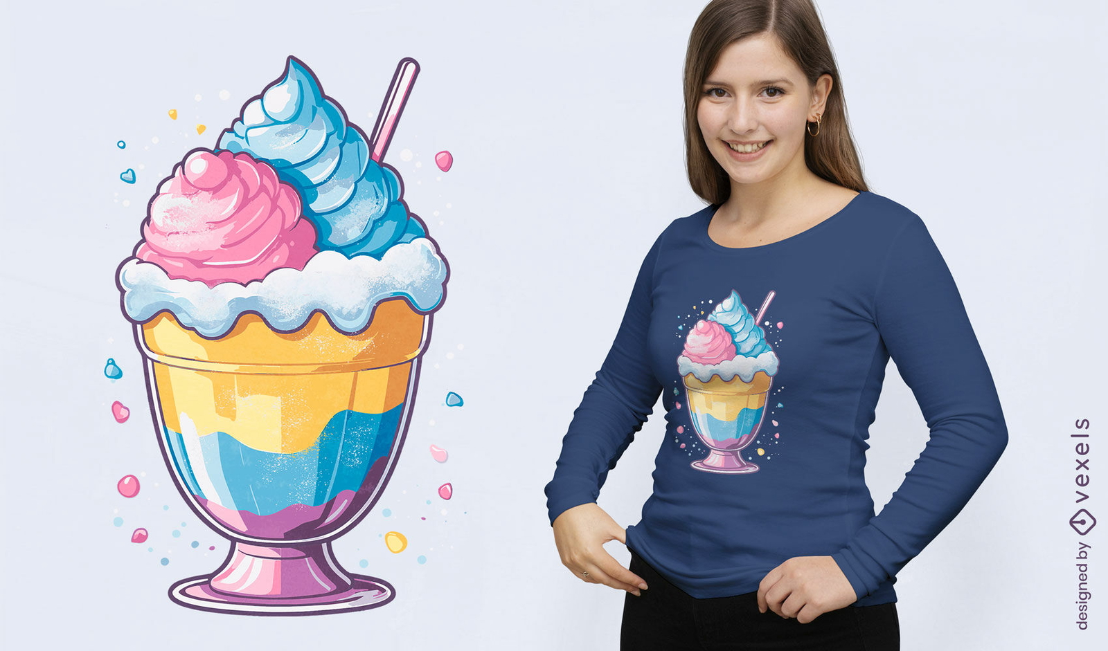 Design de camiseta com gelo raspado em tons pastéis