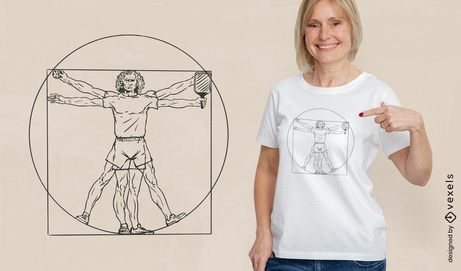 Vitruvianischer Mann Pickleball-T-Shirt-Design