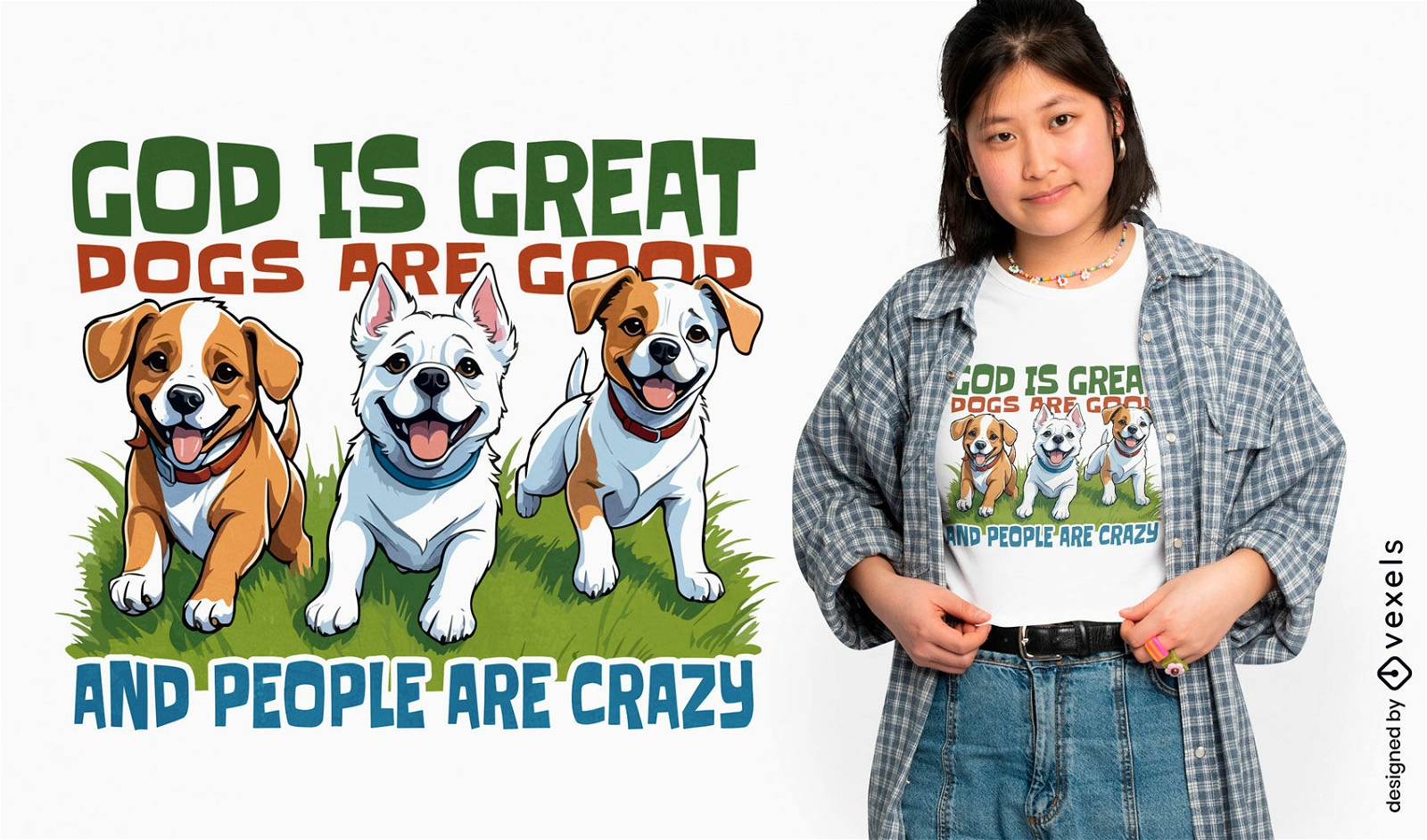Dios perros gente diseño de camiseta divertida.