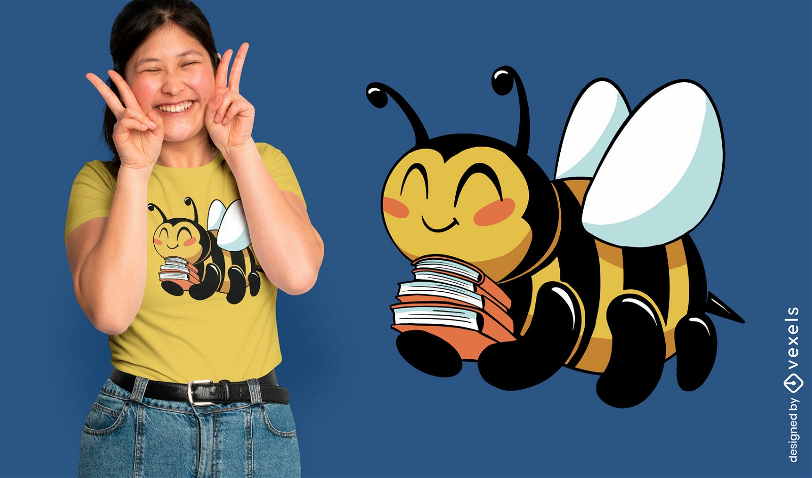 Design de camiseta de abelha com livros