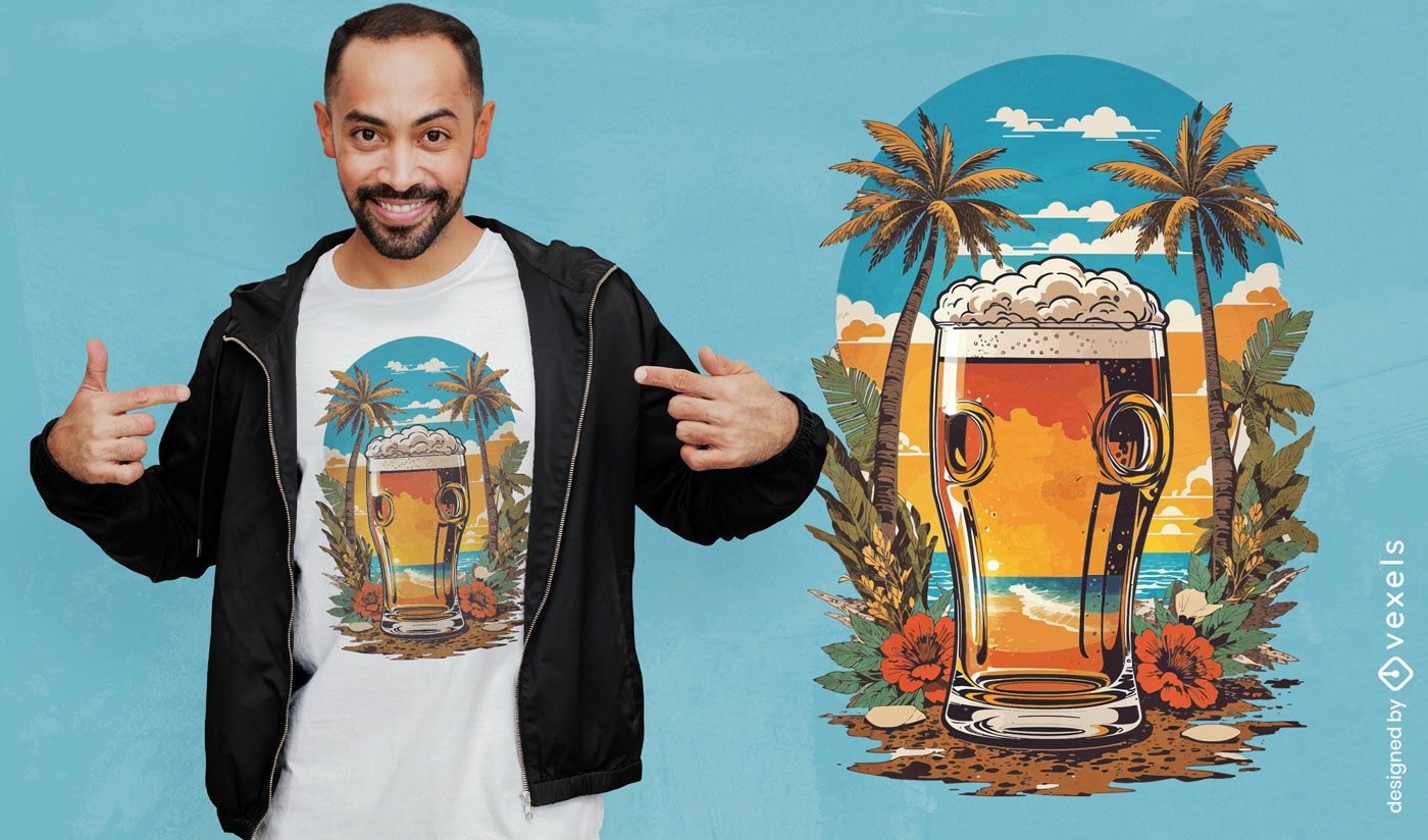 Diseño de camiseta de cerveza tropical.