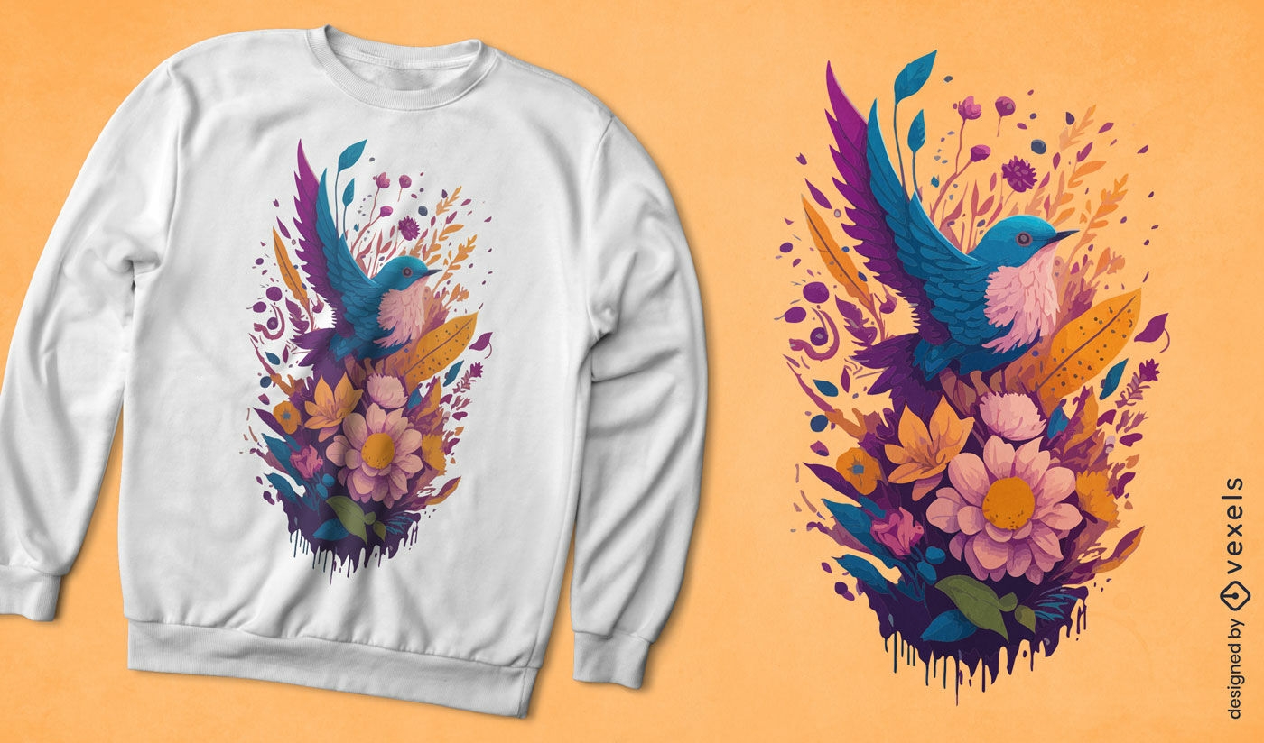 Diseño de camiseta de pájaro colorido.