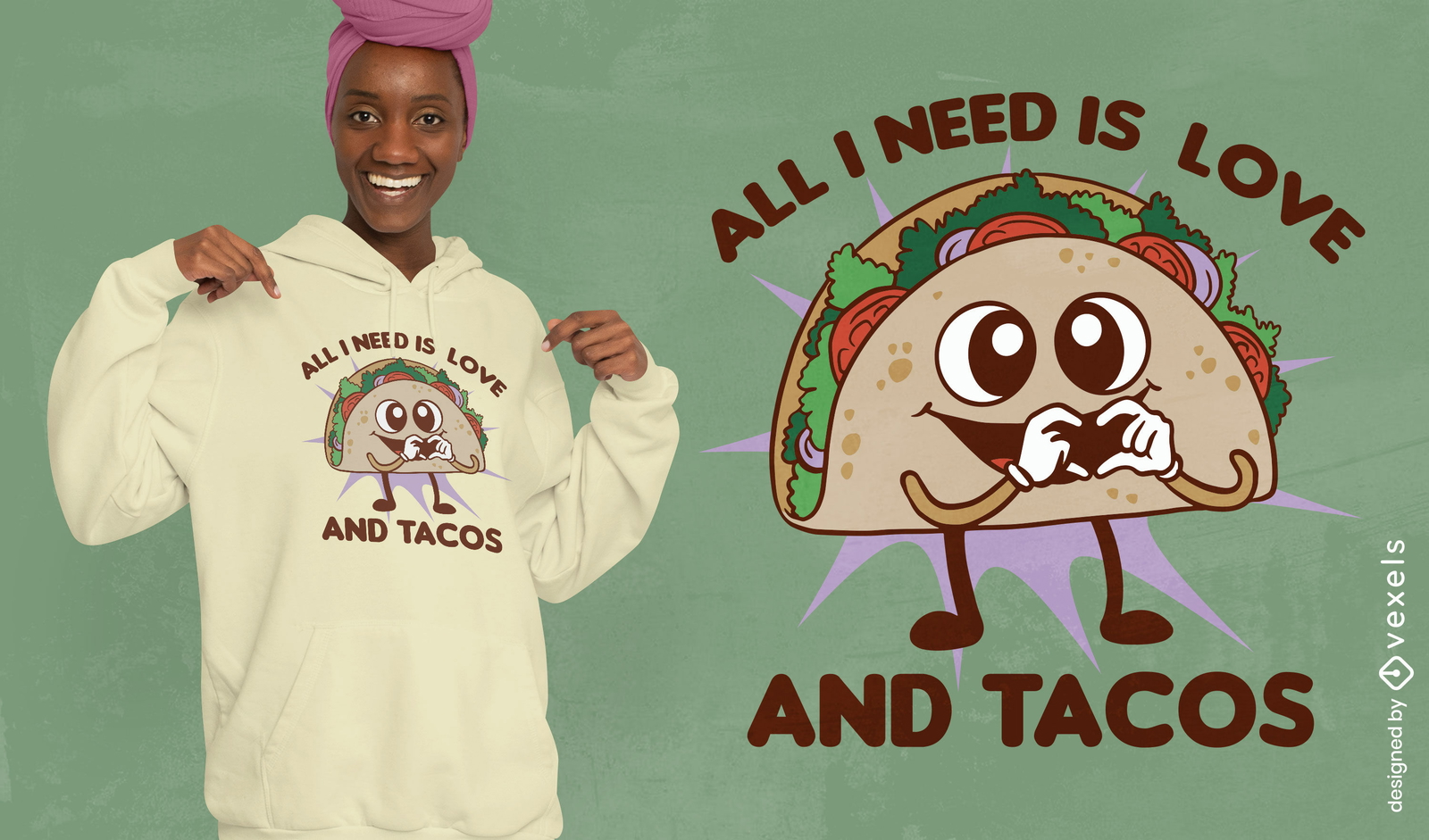 Diseño de camiseta amor y tacos.