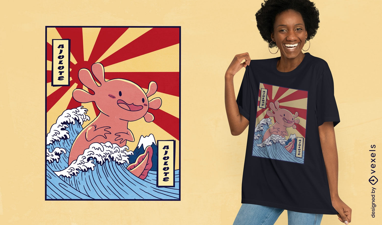 Design de camiseta com onda Axolotl
