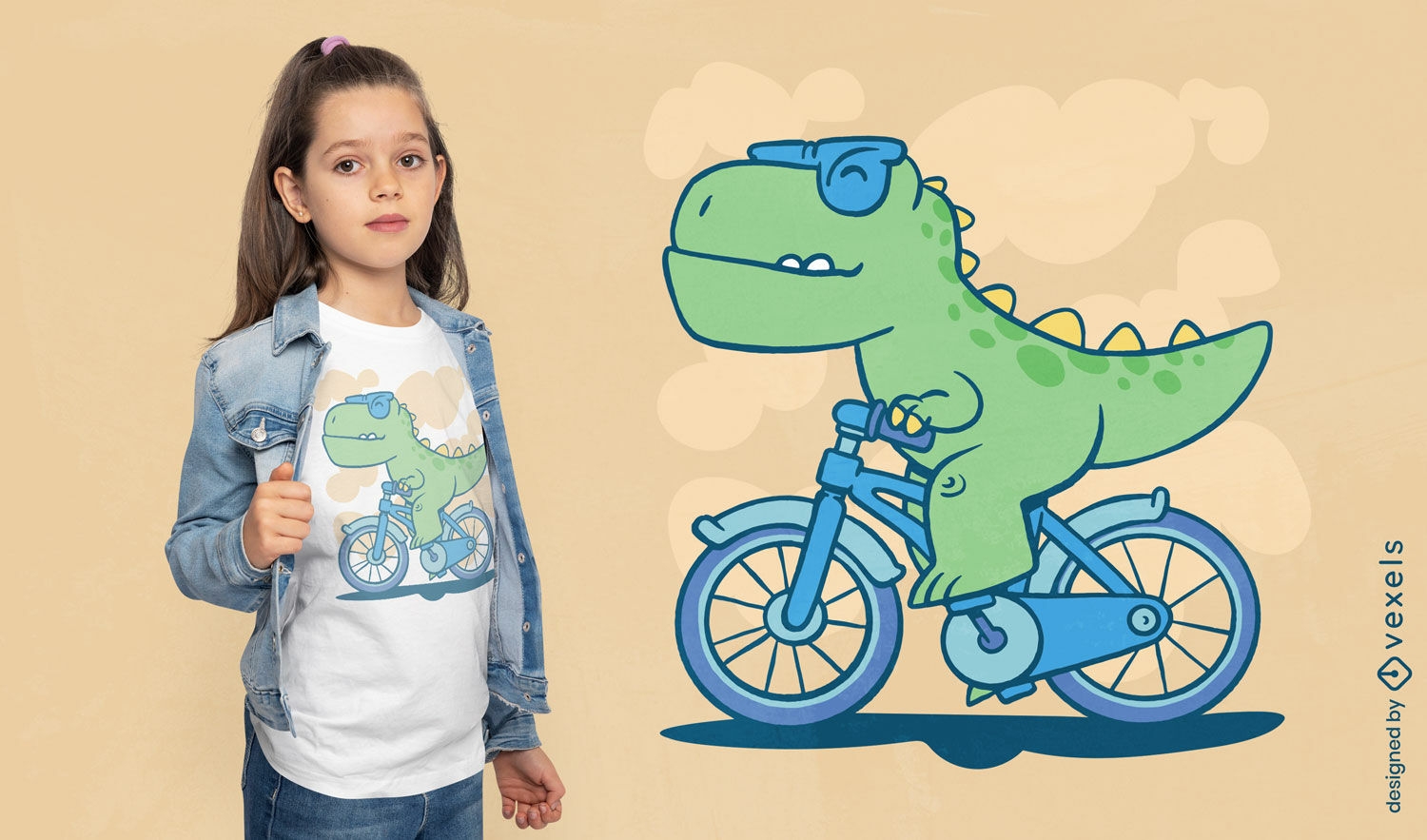 Design de camiseta T-rex em bicicleta