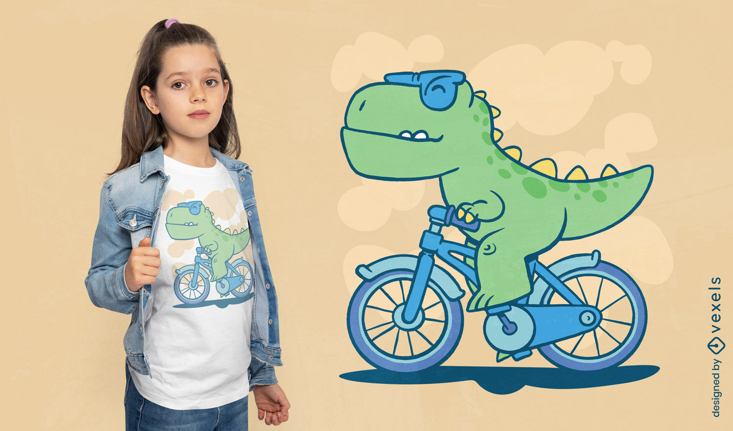 Diseño de camiseta t-rex en bicicleta.