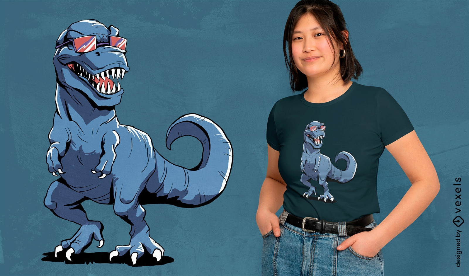 Design de camiseta T-rex com ?culos de sol