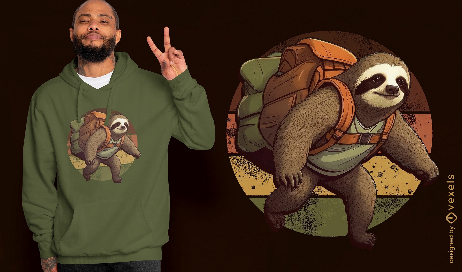 Adventurous sloth with backpack t-shirt design