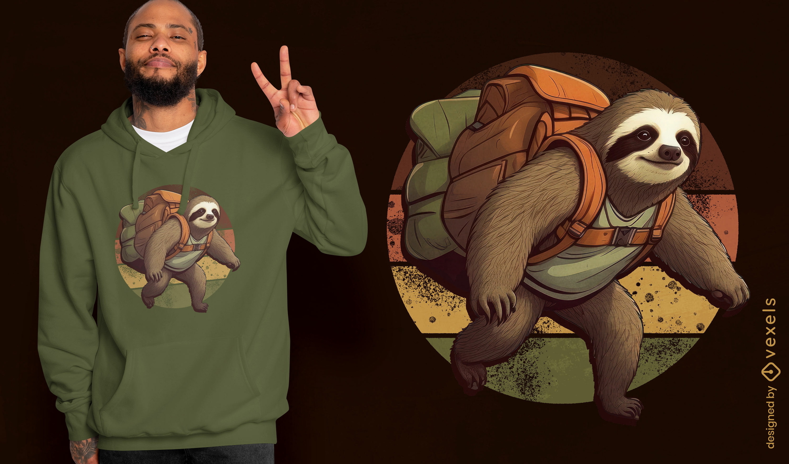 Preguiça aventureira com design de camiseta com mochila