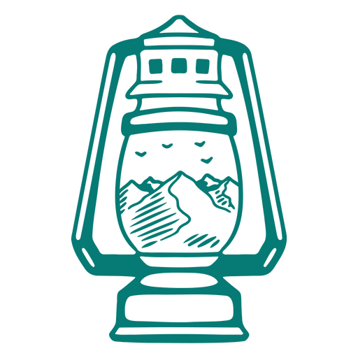 Diseño de linterna vintage con ilustración de paisaje montañoso. Diseño PNG
