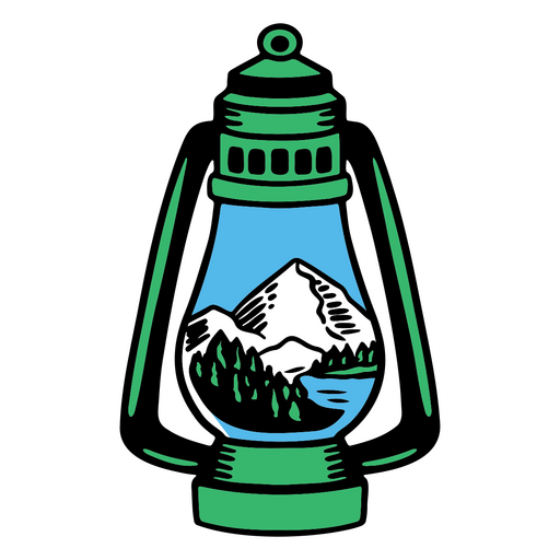 Lanterna inspirada na natureza com ilustração de paisagem montanhosa. Desenho PNG