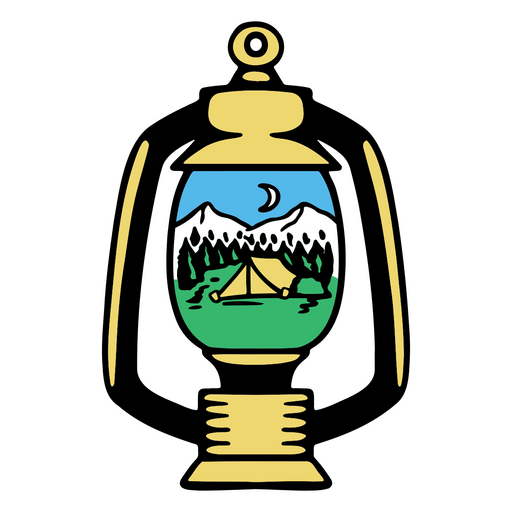 Lanterna de acampamento com design de vista panorâmica da montanha Desenho PNG