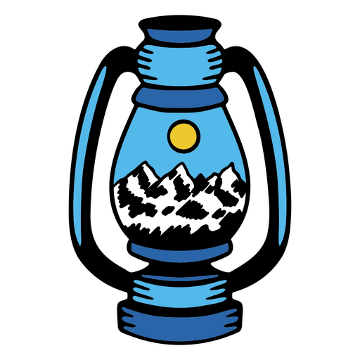Farol vintage con diseño de escena de montaña. Diseño PNG