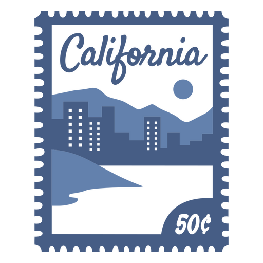 Briefmarkenmotiv aus Kalifornien mit Stadtsilhouette und Bergen PNG-Design