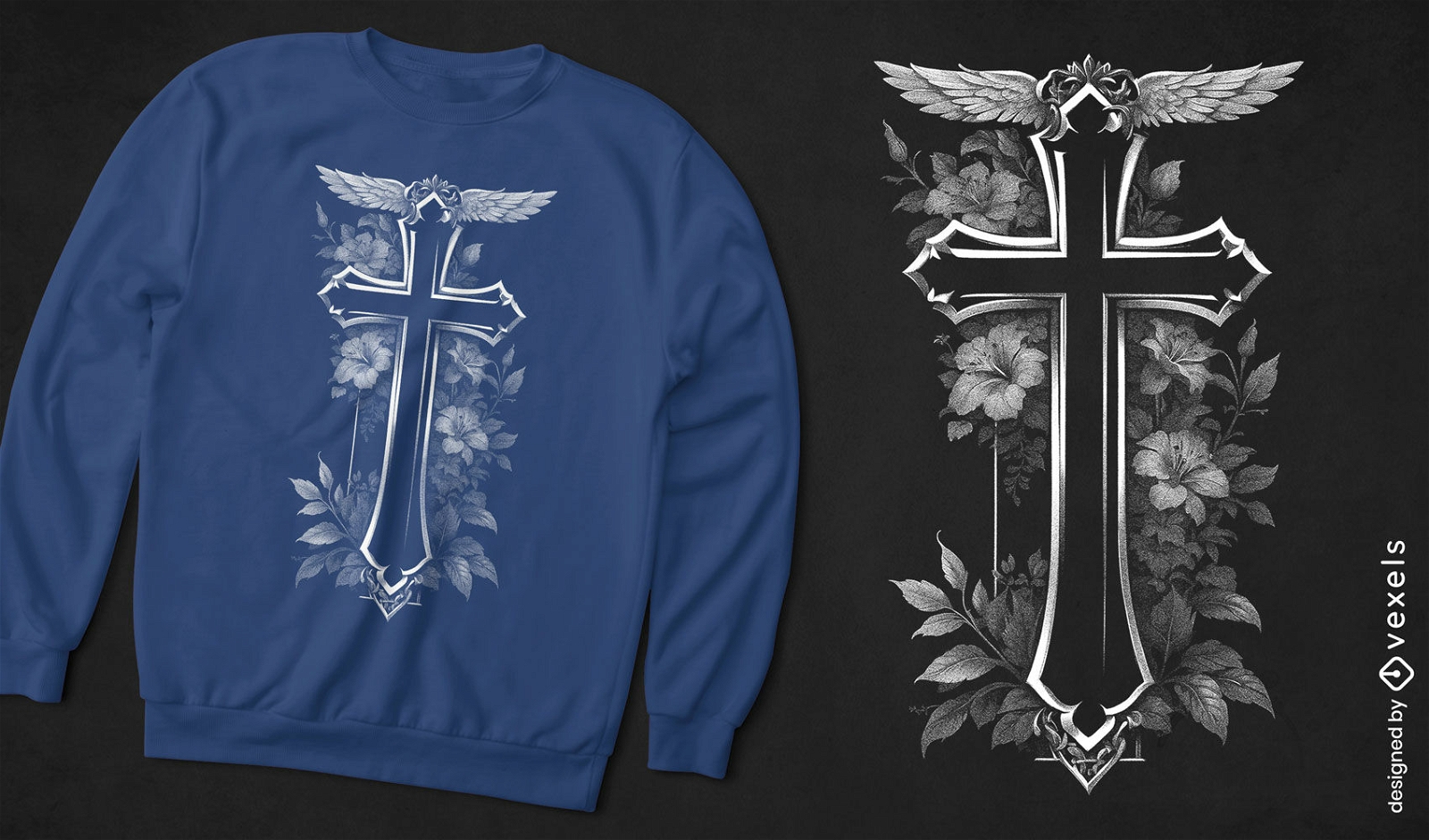 Cruz de fé com design de camiseta com flores