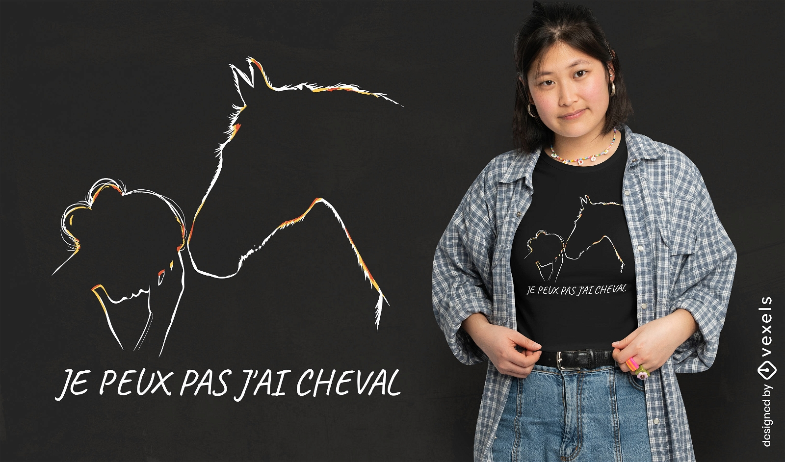 Diseño de camiseta con arte lineal de caballo francés.