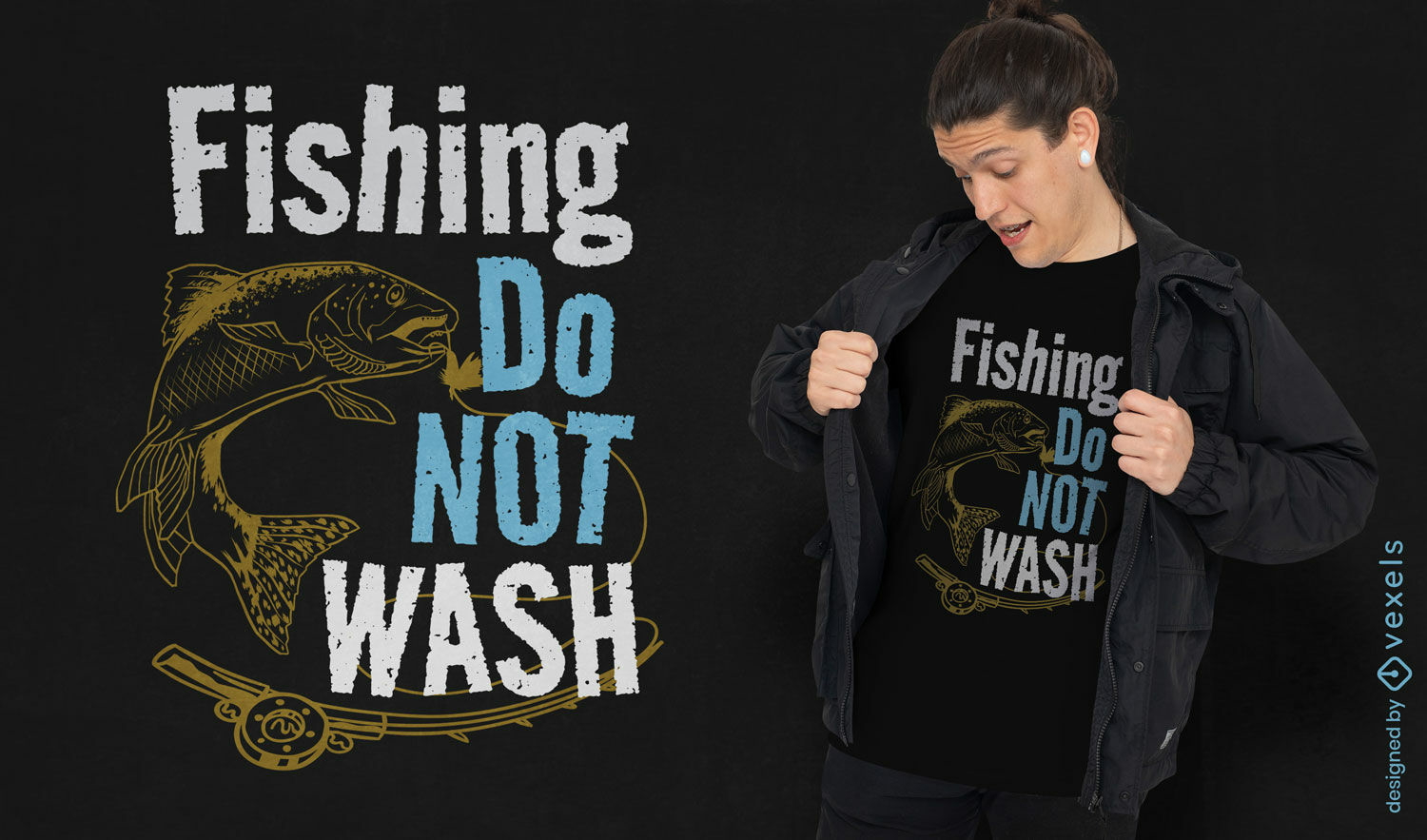 Diseño de camiseta con cita humorística de pesca.