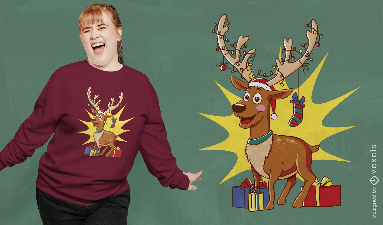 Festive reindeer with presents t-shirt design