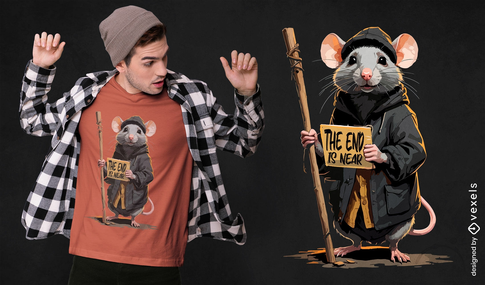 Design profético de camiseta de rato vagabundo
